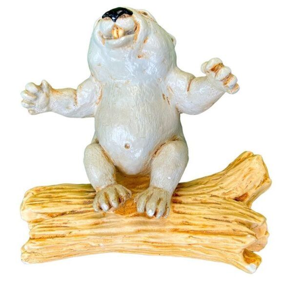 Groundhog Figurine David Blight Open Arms On Log Toppco Kitschy 89 CADDYSHACK - Picture 4 of 8